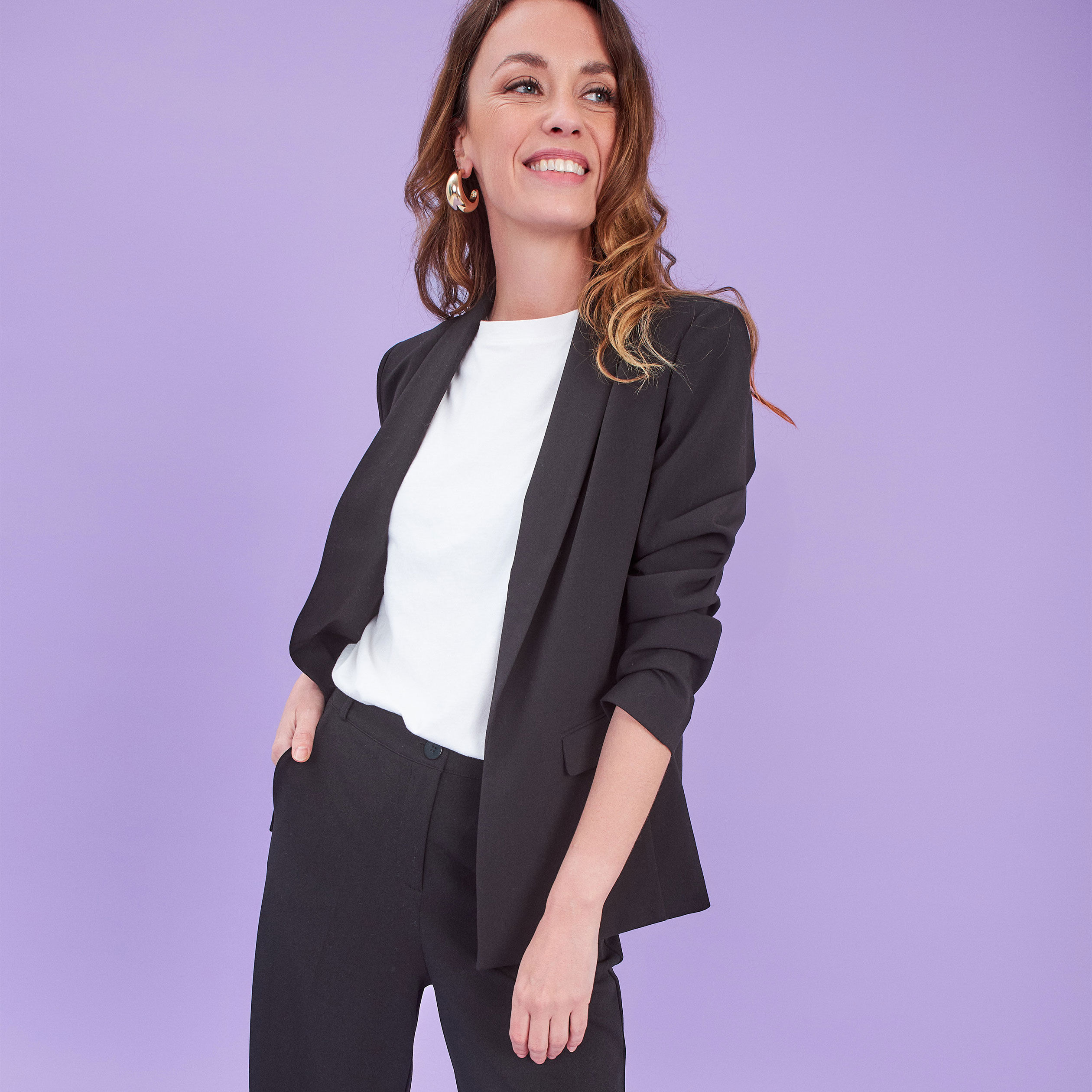 Veste tailleur col châle noir femme LH