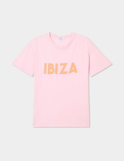 T-shirt droit manches courtes coton rose fluo femme