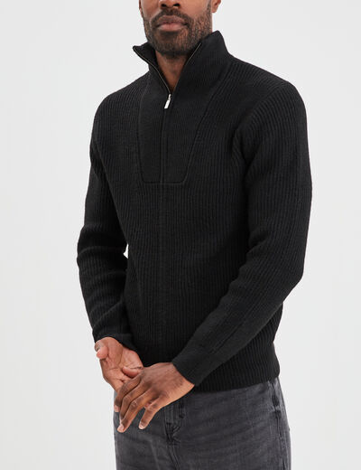 Gilet col camionneur zippé côtelé noir homme