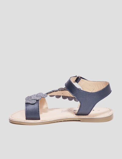 Sandales brides feuilles en cuir Creeks bleu fille
