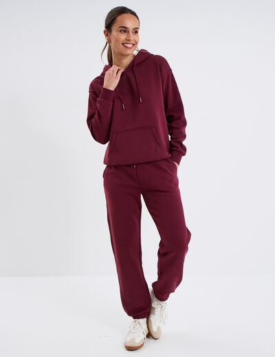 Sweat hoodie molleton à capuche bordeaux femme