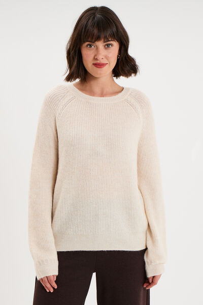 Pull col rond manches longues blanc femme