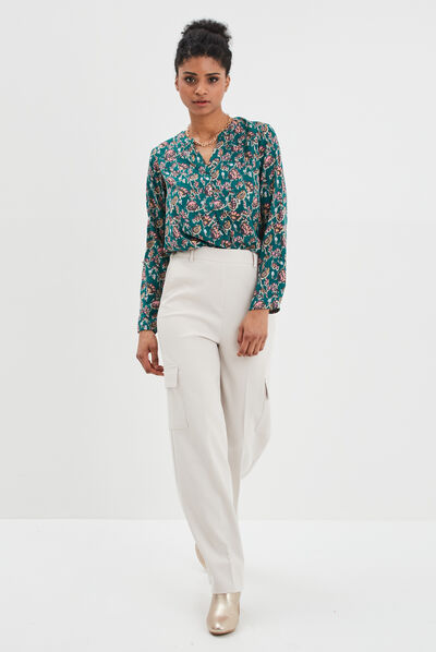 Blouse manches longues vert foncé femme
