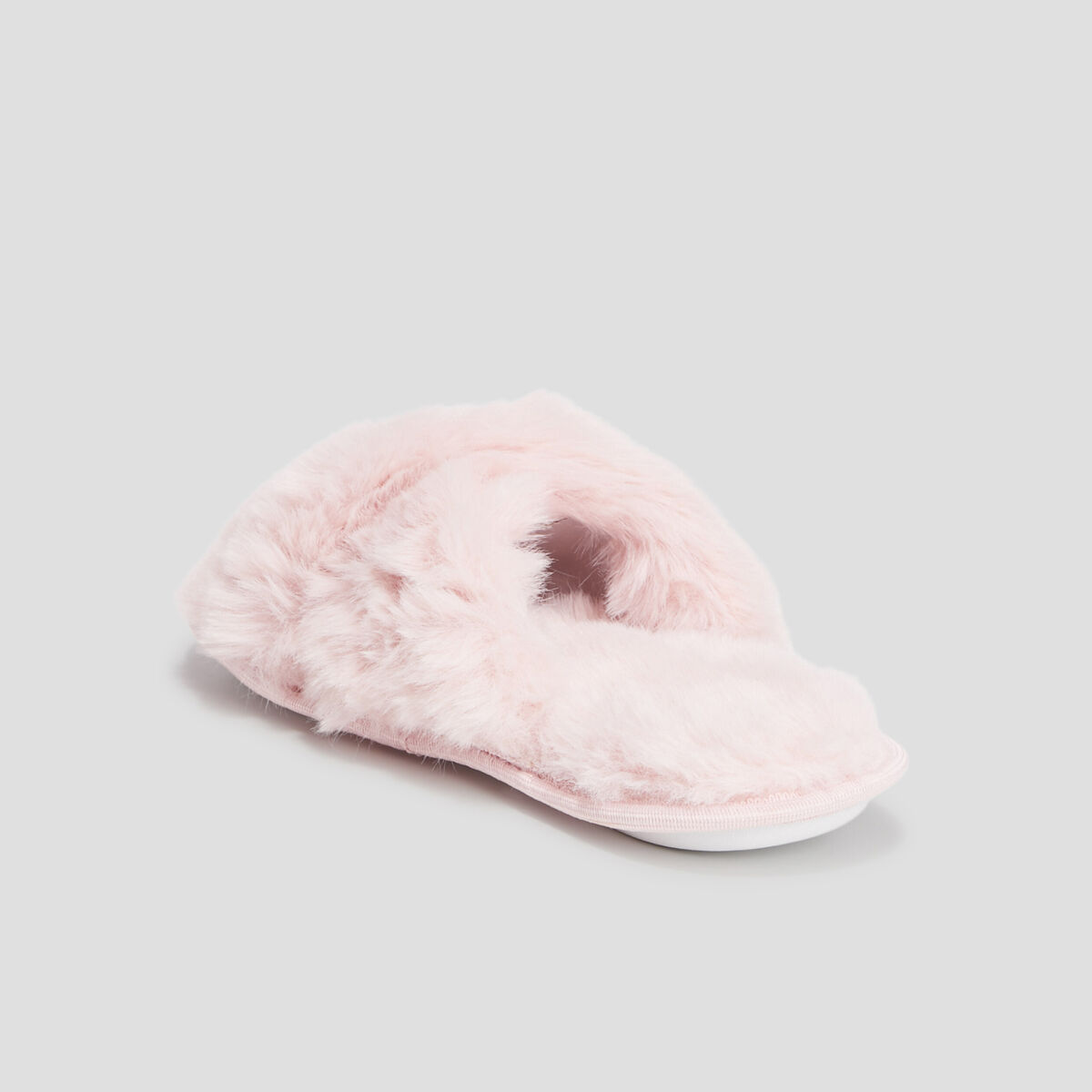 Chaussons mules fausse fourrure rose femme