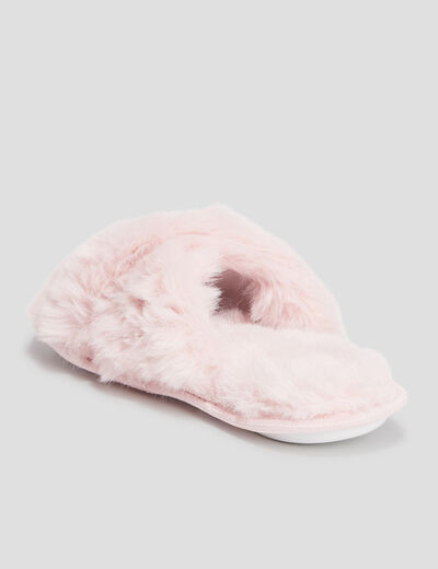 Chaussons mules fausse fourrure rose femme