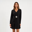 Robe drap&eacute;e d&eacute;tail broche noir femme