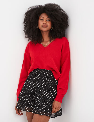 Pull col en V manches longues Creeks rouge femme