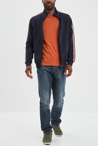 T-shirt manches courtes col tunisien orange foncé homme