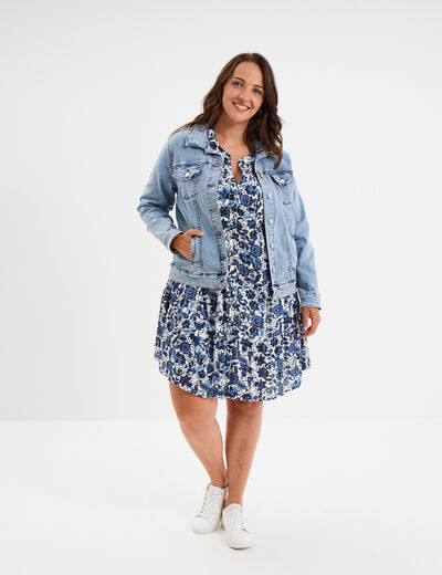 Robe évasée fluide manches longues col V blanc femme grande taille
