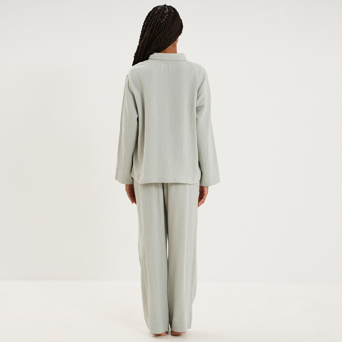 Ensemble pyjama chemise gaze de coton vert clair femme
