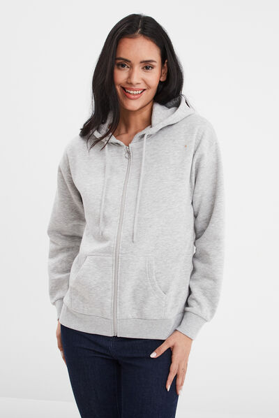Sweat zippé à capuche gris clair femme