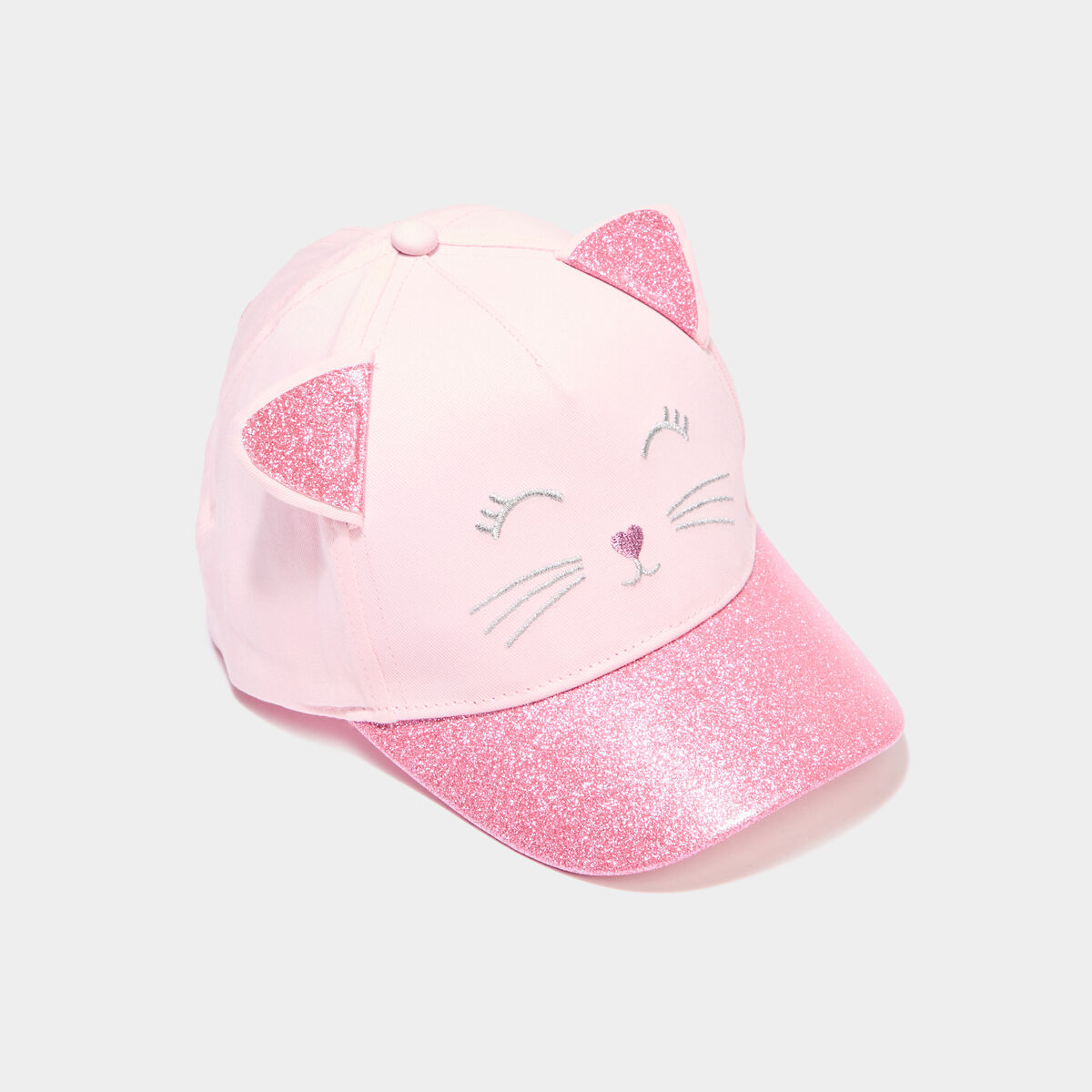 Casquette &agrave; paillettes coton rose fille
