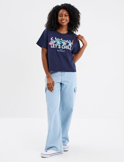 T-shirt manches courtes coton Stitch bleu marine femme