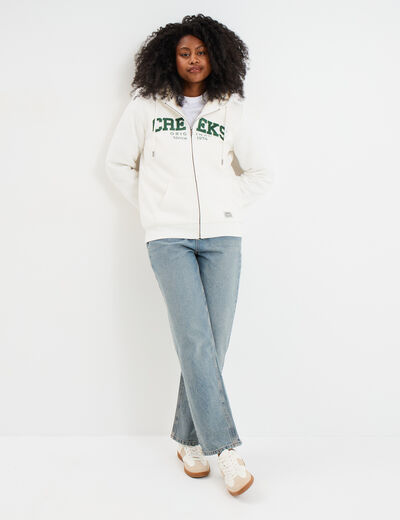 Sweat à capuche doublure effet sherpa blanc femme
