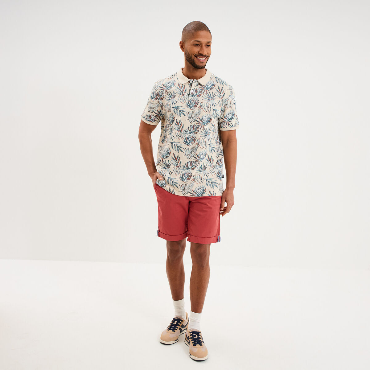 Bermuda short chino straight stretch rose framboise homme