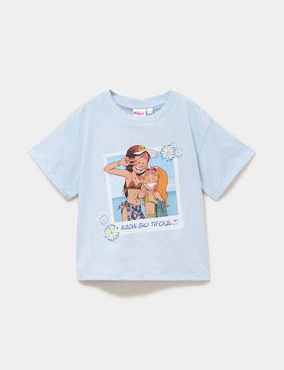 T-shirt col rond coton Les Sisters bleu ciel fille