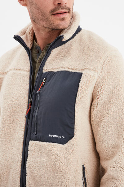 Veste effet sherpa zipp&eacute;e 3 poches beige homme