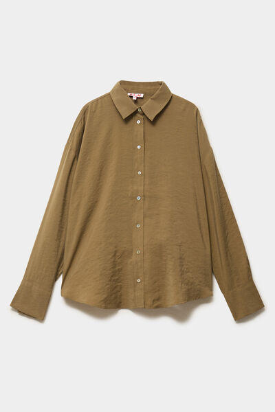 Chemise fluide manches longues oversize vert kaki femme