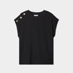 T-shirt gaufr&eacute; col rond avec boutons noir femme