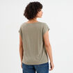 T-shirt manches courtes lin mélangé vert kaki femme