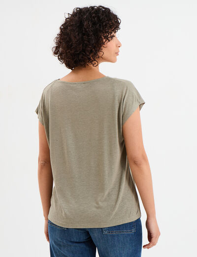 T-shirt manches courtes lin mélangé vert kaki femme