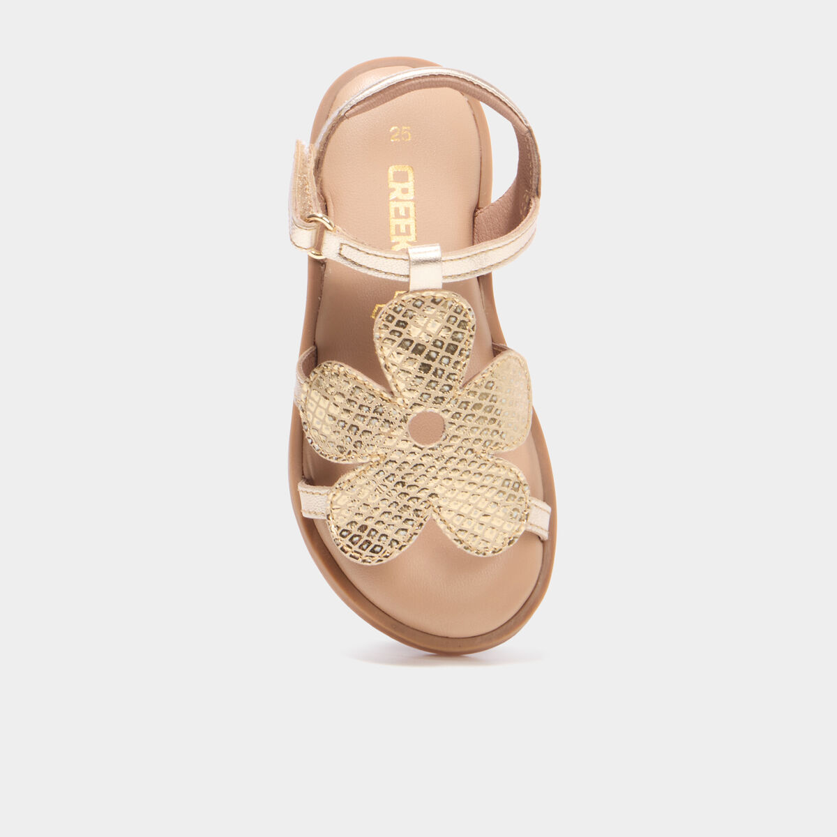 Sandales en cuir fleur bride scratch jaune or fille