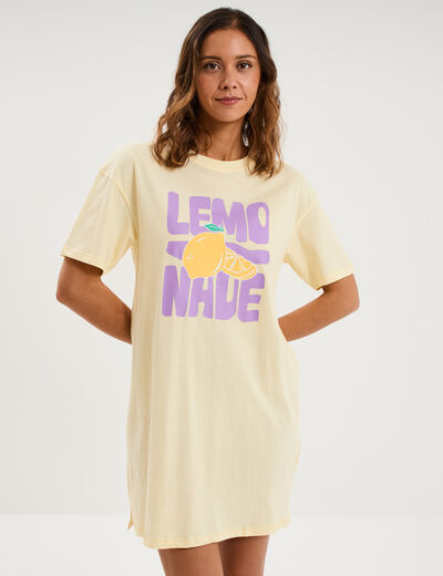 Chemise de nuit manches courtes coton jaune clair femme