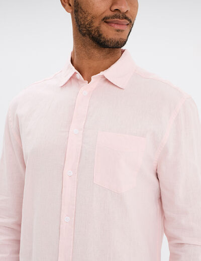 Chemise manches longues lin mélangé rose clair homme