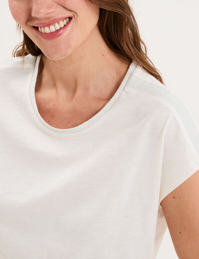 T-shirt col rond manches courtes blanc femme