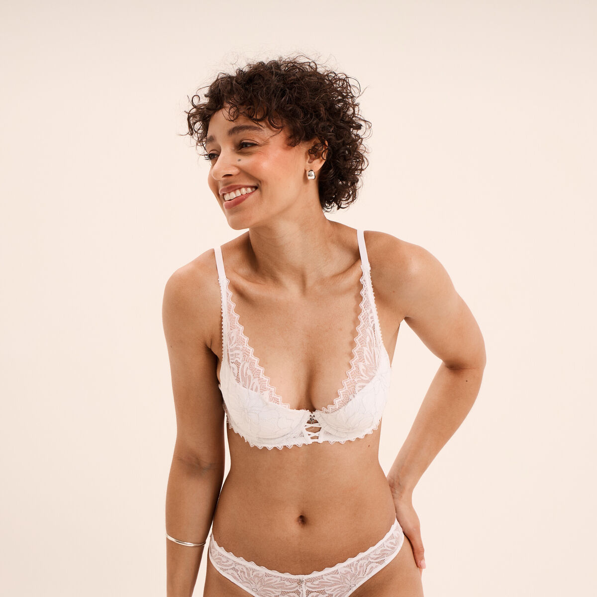 Soutien-gorge foulard padd&eacute; dentelle blanc femme