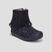 Bottines à franges en cuir bleu marine bébé fille