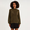Pull col montant textur&eacute; manches longues vert kaki femme