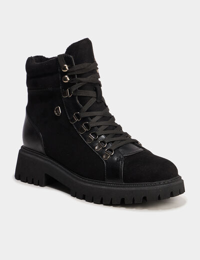 Boots crant&eacute;es &agrave; lacets noir femme