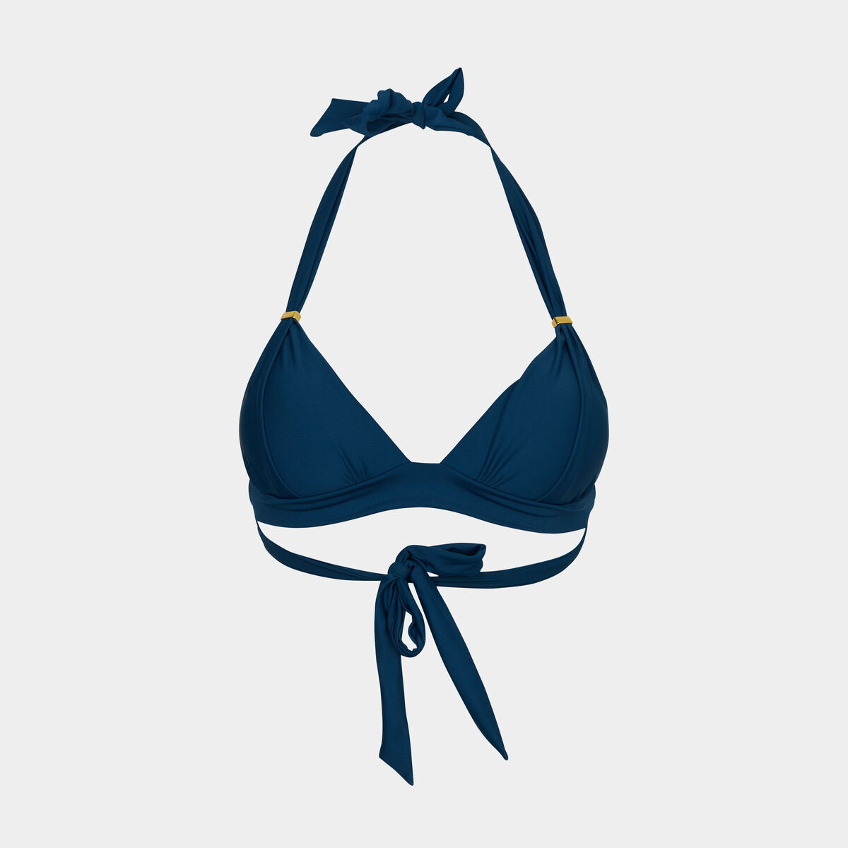 Haut de maillot de bain forme triangle bleu pétrole femme