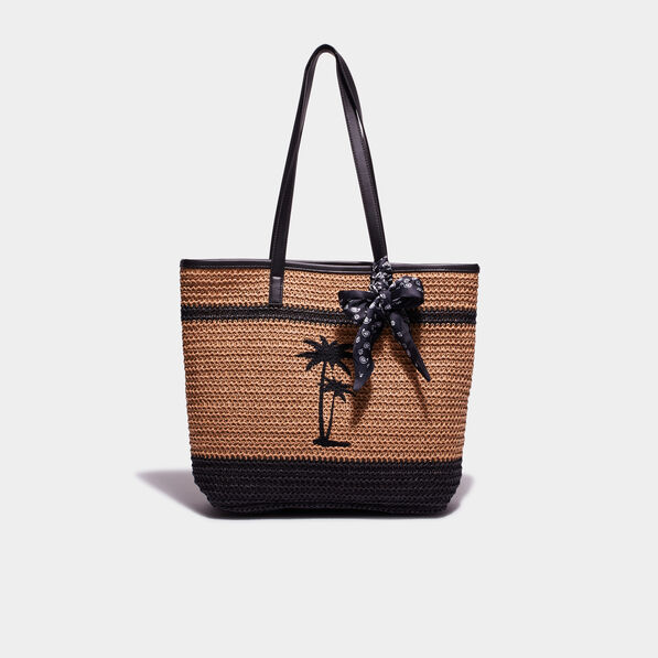 Sac shopping tressé détail noeud marron clair femme