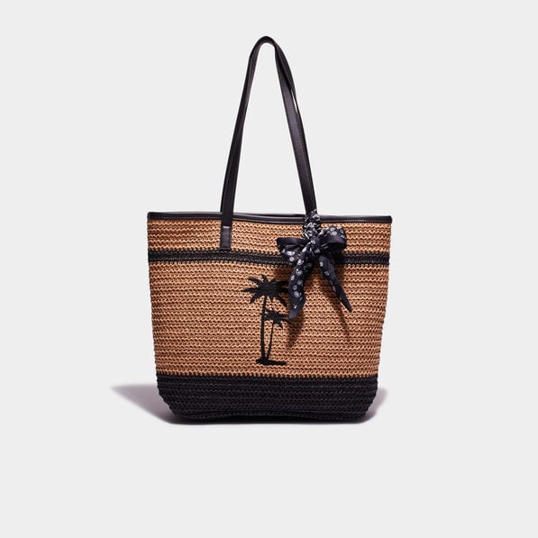 sac shopping tresse detail noeud marron clair femme Sac shopping tressé détail noeud marron clair femme
