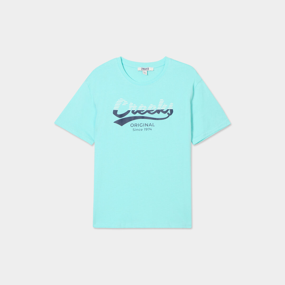 T-shirt oversize manches courtes coton bleu turquoise gar&ccedil;on