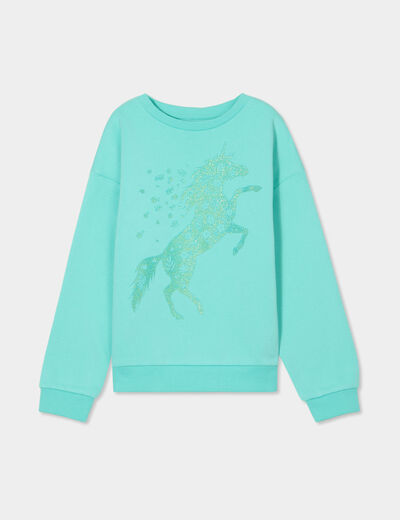 Sweat col rond manches longues bleu turquoise fille