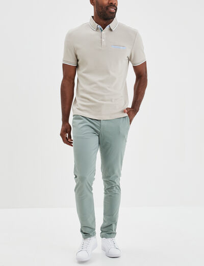 Polo piqu&eacute; manches courtes coton gris clair homme