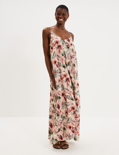 Robe longue droite fluide &agrave; bretelles vert kaki femme