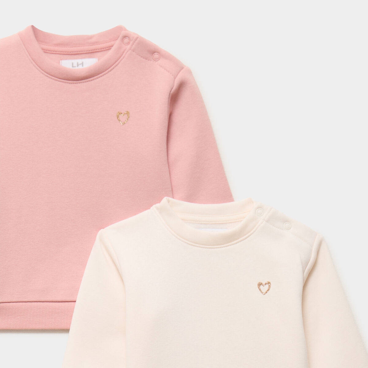 Lot 2 sweats &eacute;paules boutonn&eacute;es rose poudr&eacute;e b&eacute;b&eacute; fille