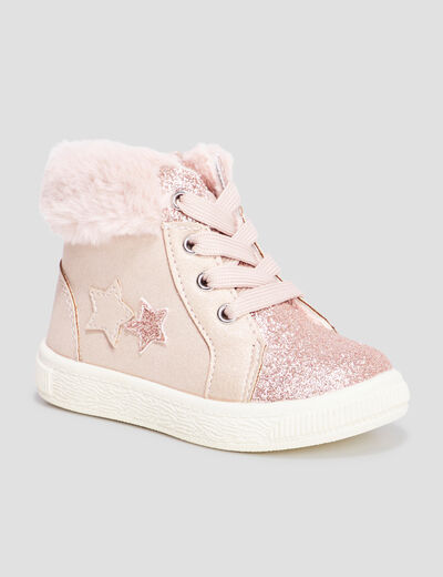 Baskets montantes fausse fourrure rose bébé fille