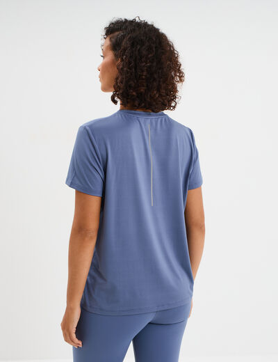 T-shirt de sport droit manches courtes bleu fonc&eacute; femme