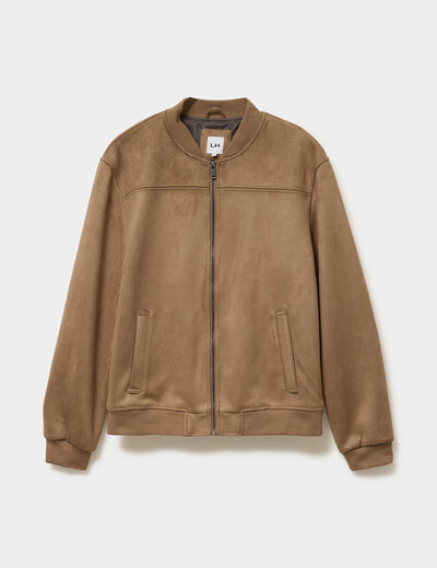 Blouson bomber effet su&eacute;dine taupe homme