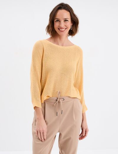 Pull droit col rond manches longues jaune clair femme