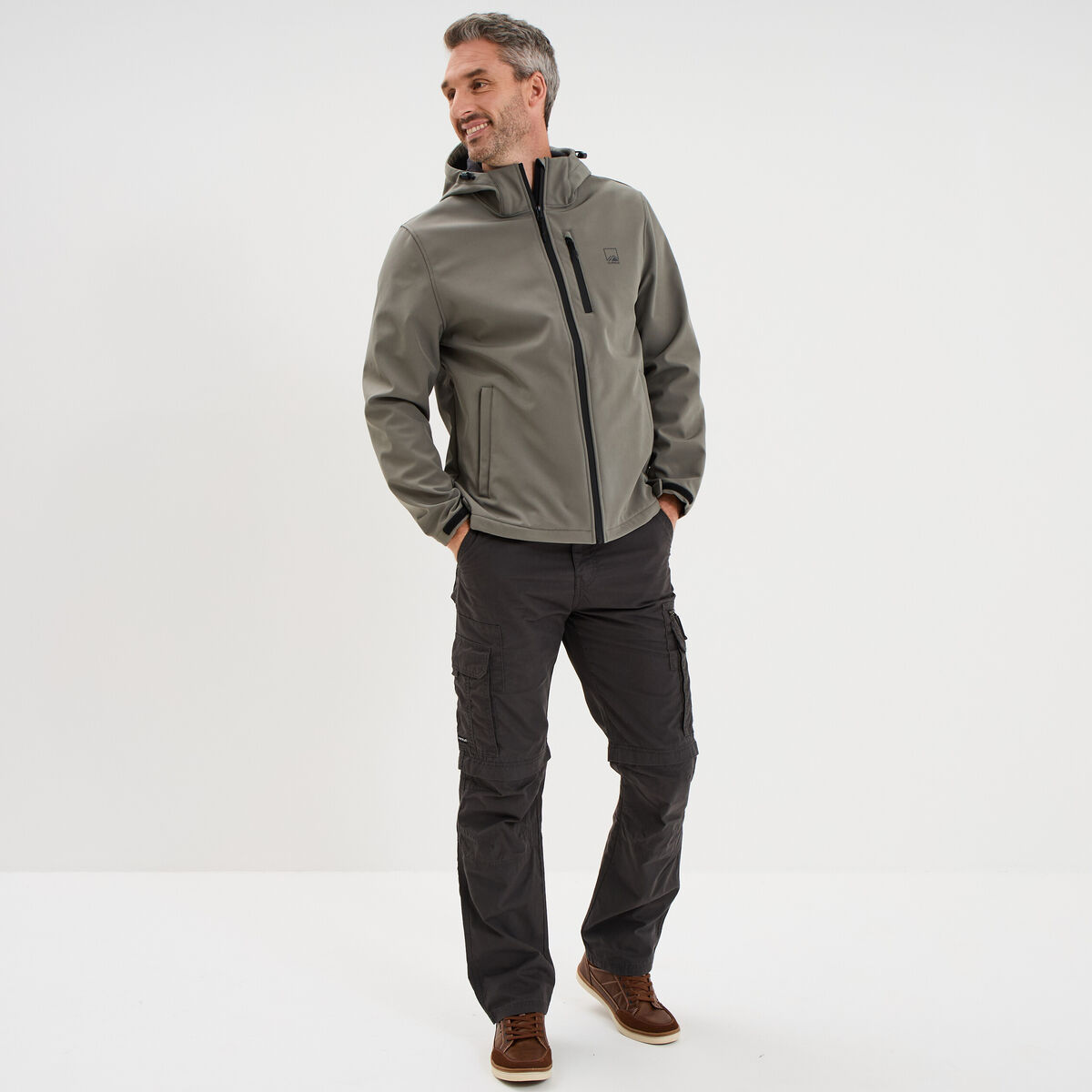 Blouson d&eacute;perlant fourr&eacute; &agrave; capuche gris homme