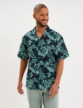 Chemise en coton manches courtes bleu homme