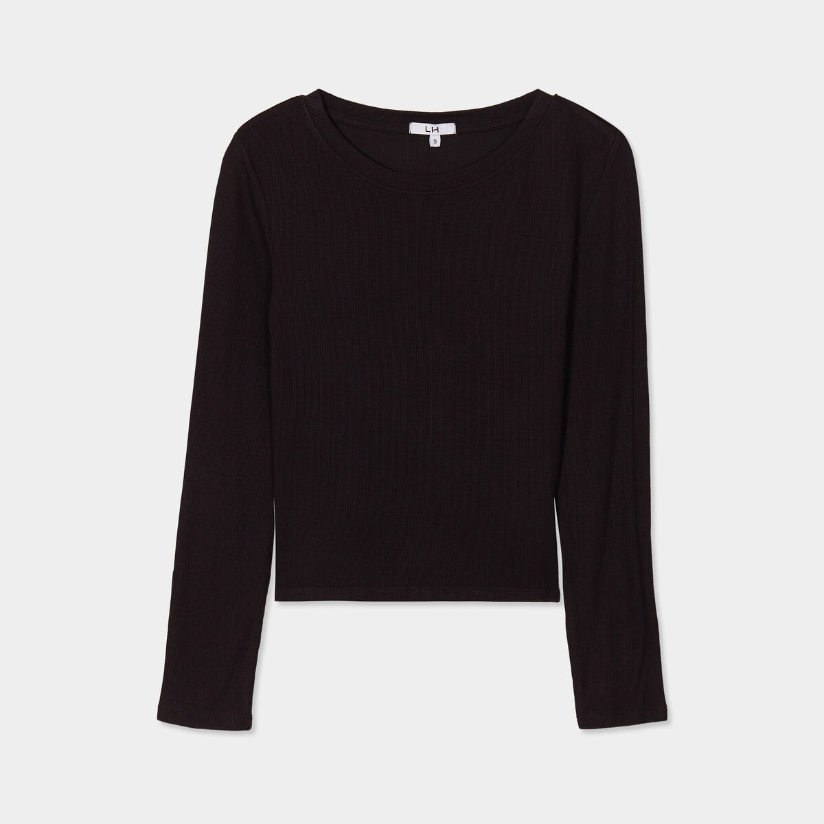 T-shirt col rond manches longues noir femme