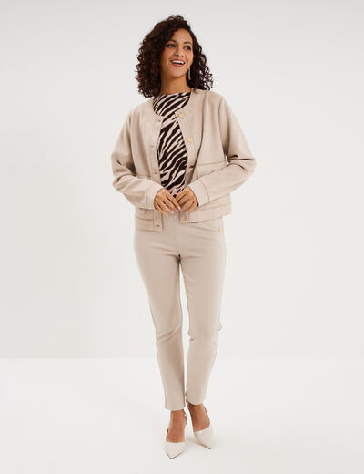 Veste boutonn&eacute;e effet su&eacute;dine beige femme