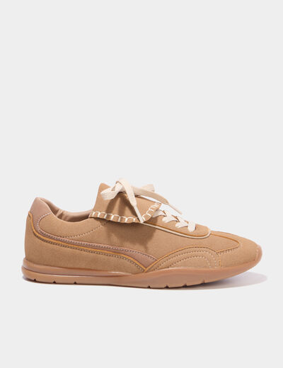 Tennis su&eacute;dine languettes amovibles marron femme